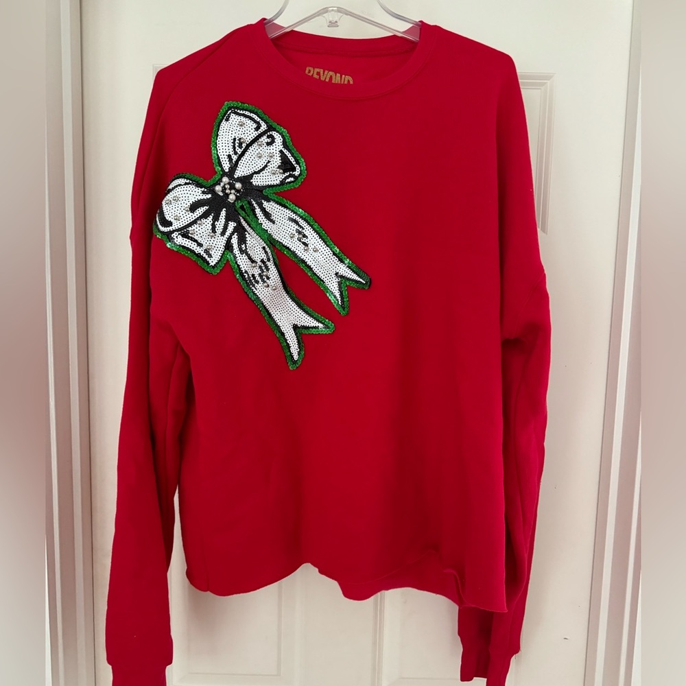 NWOT Beyond Shimmer by Annagails Holiday Red Bow Sweatshirt Size X-Large